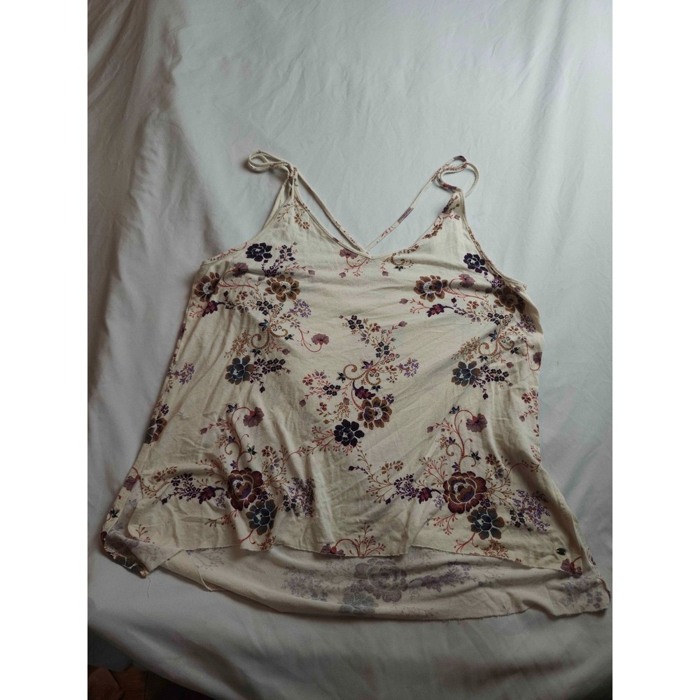 American Eagle Camisole Tank Top Womens Large Ivory Floral Woven Strappy V-Neck